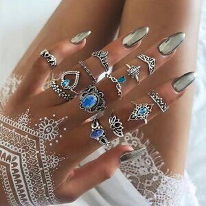 Set Of 13 Boho Ring Set▪️Vintage Rings▪️Flower Stacking Set▪️
